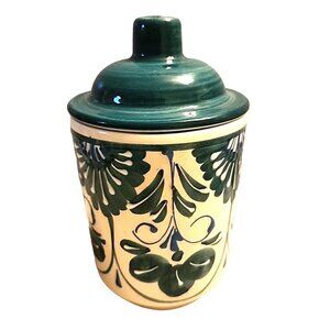 Green Art Pottery Jar Hand Painted in Spain Ceramic Glazed Hnos Pedraza 6.5"